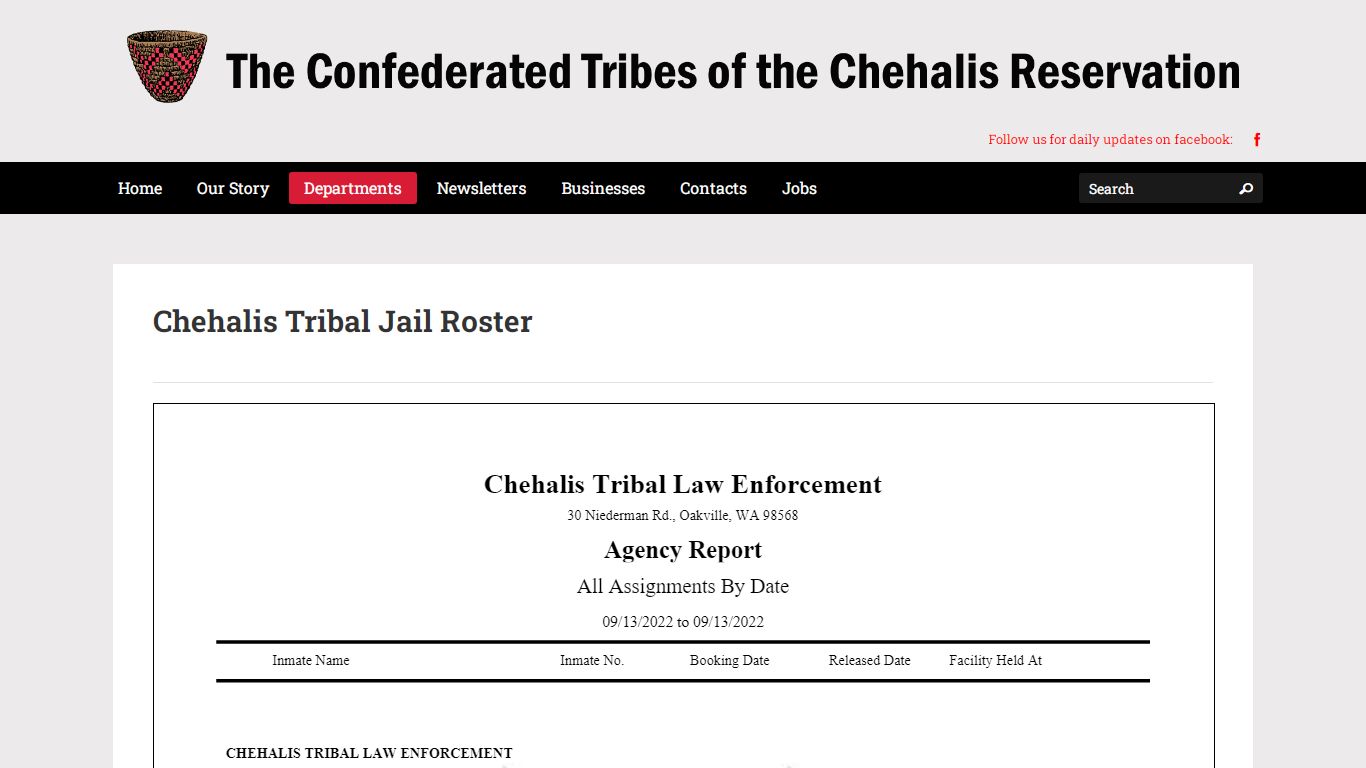 Chehalis Tribal Jail Roster - The Chehalis Tribe